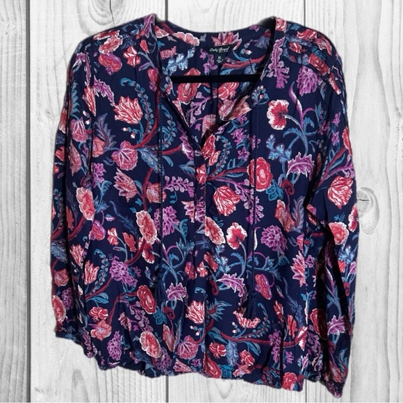 Lucky Brand Floral Blouse in Navy and Pink medium - Picture 1 of 6